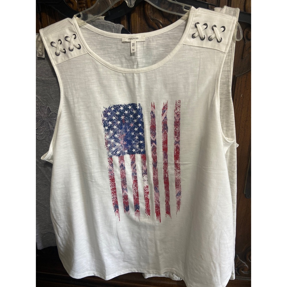 Maurices White Tank Top with Distressed American Flag